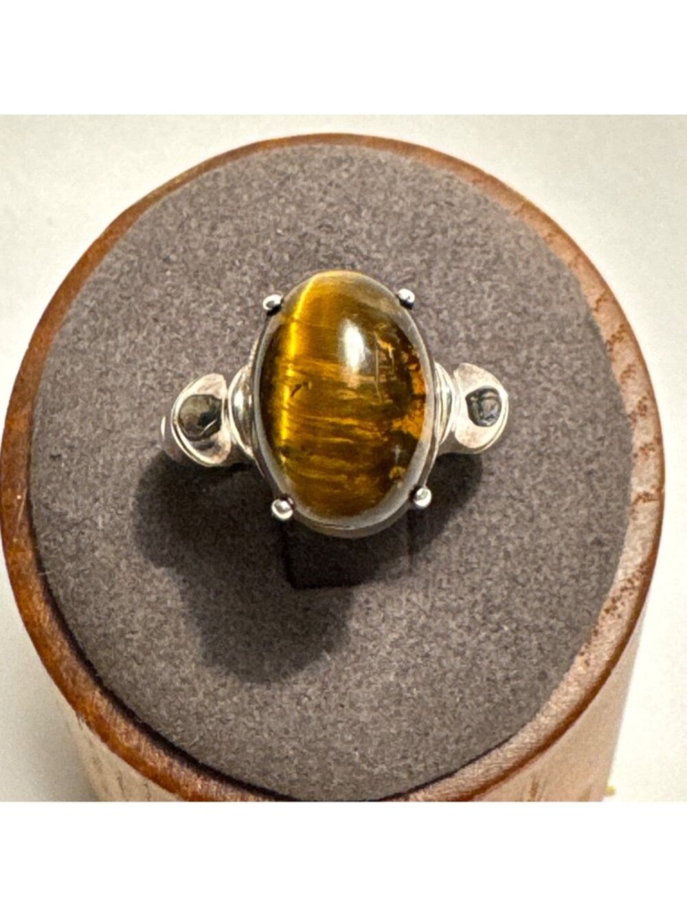 VTG Solid Sterling Silver 925 Tiger's Eye Prong Set Statement Ring Size 6.75
